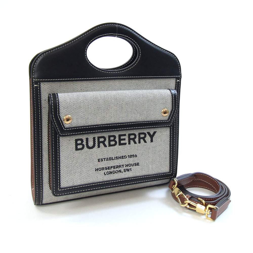 Burberry Mini Handbag, Two-Tone, 8039363, Gray, Black, Brown, Canvas, Leather...